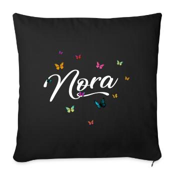 NORA - Girl Name with Colorful Butterflies - Sofa pillowcase 17,3'' x 17,3'' (45 x 45 cm) - black - Front