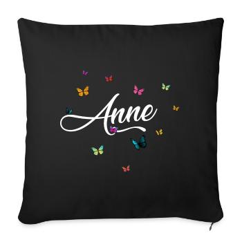 ANNE - Girl's name with colorful butterflies - Sofa pillowcase 17,3'' x 17,3'' (45 x 45 cm) - black - Front