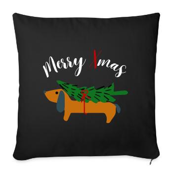 Joyeux Noël Teckel Chien Arbre de Noël Woof Drôle - Housse de coussin décorative 45 x 45 cm - noir - Devant