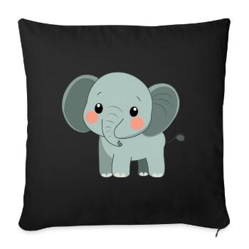 Éléphant mignon et heureux - Adorable dessin animé - Housse de coussin décorative 45 x 45 cm - noir - Devant