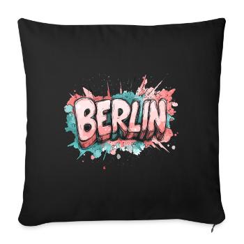 Ville de Berlin, Allemagne, Police de graffiti colorée - Housse de coussin décorative 45 x 45 cm - noir - Devant