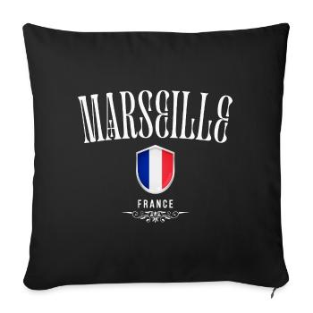 Marseille France, souvenir France - Housse de coussin décorative 45 x 45 cm - noir - Devant