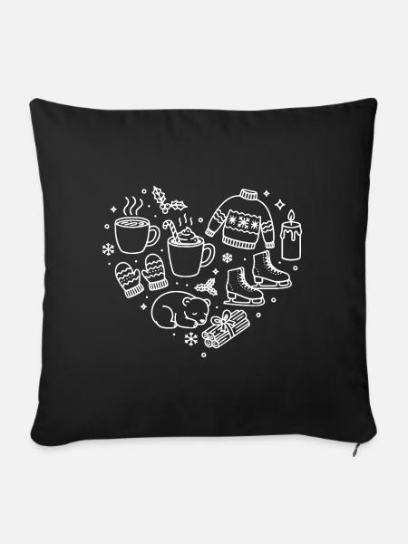 Winter Herz - Sofakissenbezug 45 x 45 cm - Schwarz