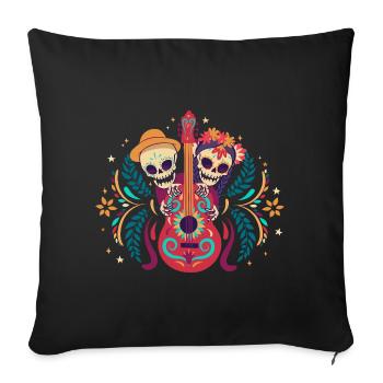 Dia de los Muertos Guitar Skeleton Duo Outfit Top - Sofa pillowcase 17,3'' x 17,3'' (45 x 45 cm) - black - Front