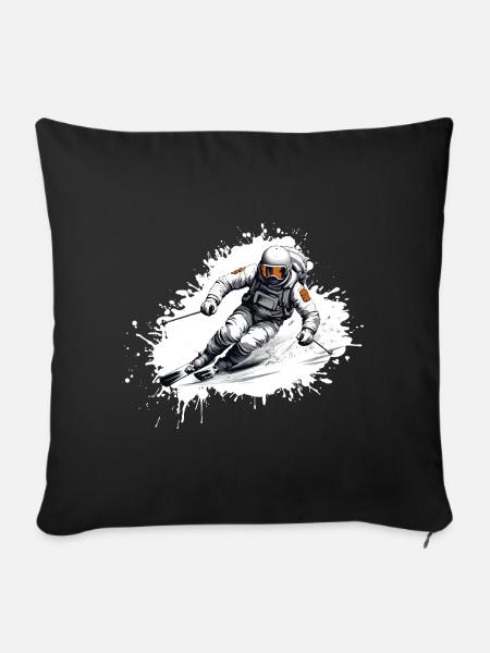 Astronaut Ski Skifahren - Sofakissenbezug 45 x 45 cm - Schwarz