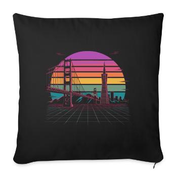 Rainbow Bridge Neon Skyline San Francisco - Sofa pillowcase 17,3'' x 17,3'' (45 x 45 cm) - black - Front