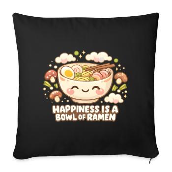 Ramen Bowl Kawaii Japonais - Housse de coussin décorative 45 x 45 cm - noir - Devant