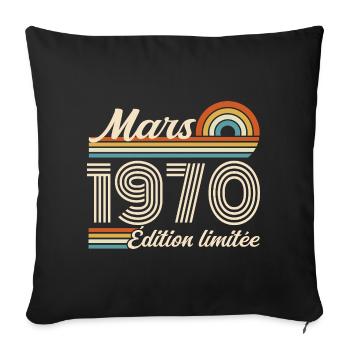 56e Cadeau d’anniversaire - Né en mars 1970 - Housse de coussin décorative 45 x 45 cm - noir - Devant