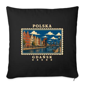Polen Gdańsk Vintage Reisemarke - Sofakissenbezug 45 x 45 cm - Schwarz - Vorne