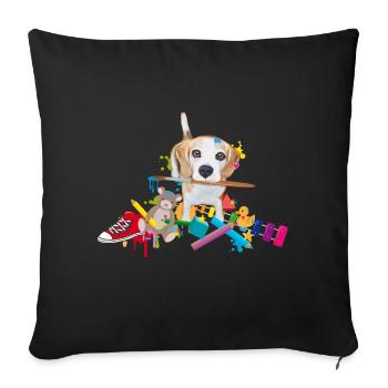 beagle with a brush - Sofa pillowcase 17,3'' x 17,3'' (45 x 45 cm) - black - Front