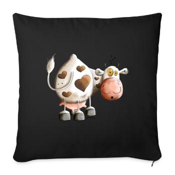 Cow with heart - Sofa pillowcase 17,3'' x 17,3'' (45 x 45 cm) - black - Front