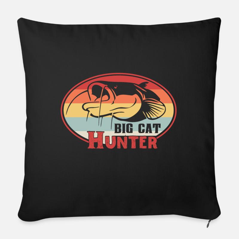 Silure de chasseur de gros chat de poisson-chat - Housse de coussin décorative 45 x 45 cm - noir