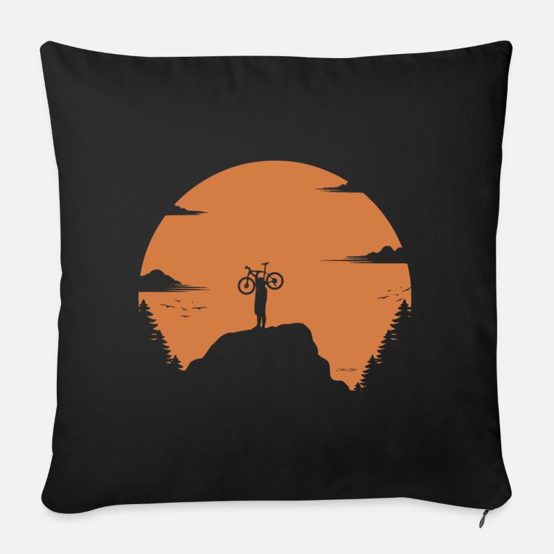 Sunset - Fahrrad - MTB - Berge - Sofakissenbezug 45 x 45 cm - Schwarz