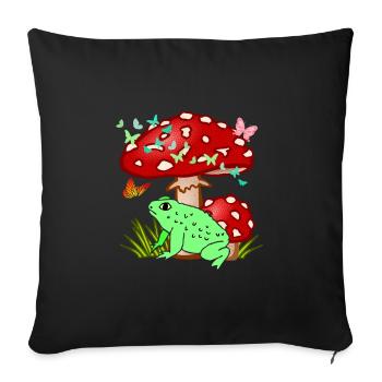 Cute Vintage Cottagecore Frog under Mushroom - Sofa pillowcase 17,3'' x 17,3'' (45 x 45 cm) - black - Front