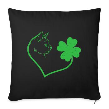 Katze Kleeblatt Herz Liebe - Sofakissenbezug 45 x 45 cm - Schwarz - Vorne