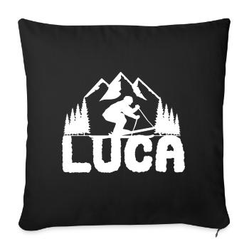 Skieur Ski Prénom Luca Skier Sports d’hiver - Housse de coussin décorative 45 x 45 cm - noir - Devant