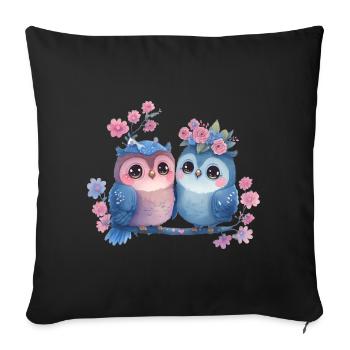 Eule Valentinstag Herz Liebe Geschenkidee - Sofakissenbezug 45 x 45 cm - Schwarz - Vorne