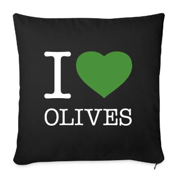 I LOVE OLIVES Oliven - Sofakissenbezug 45 x 45 cm - Schwarz - Vorne
