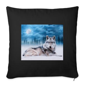 Einsamer Wolf / Wölfe Wolf Mond Mondschein Wildtiere - Sofakissenbezug 45 x 45 cm - Schwarz - Vorne