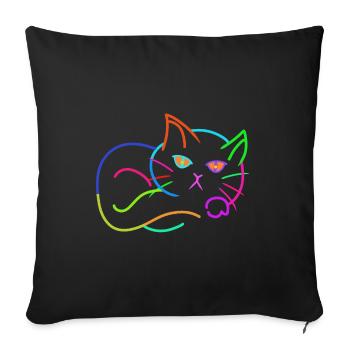 arc en ciel, chat, coloré, coloré, enfants - Housse de coussin décorative 45 x 45 cm - noir - Devant