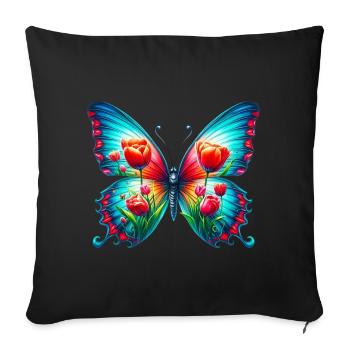 Fleurs papillon tulipes tulipe - Housse de coussin décorative 45 x 45 cm - noir - Devant