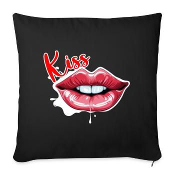 Bouche / Lèvres / Dents / Langue / Sourire / Baiser - Housse de coussin décorative 45 x 45 cm - noir - Devant