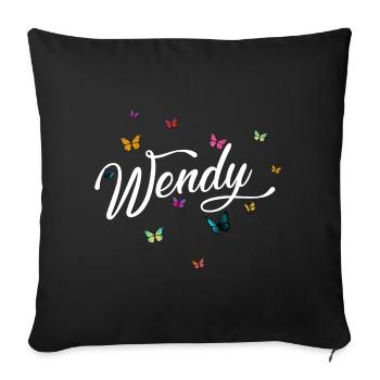 WENDY - Girl Name with Colorful Butterflies - Sofa pillowcase 17,3'' x 17,3'' (45 x 45 cm) - black - Front