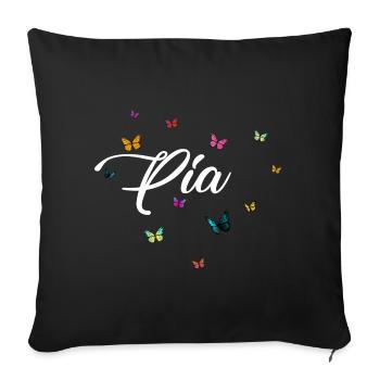 PIA - Girl Name with Colorful Butterflies - Sofa pillowcase 17,3'' x 17,3'' (45 x 45 cm) - black - Front