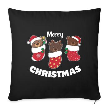 Ours mignons en chaussette de Noël pour ours de Noël - Housse de coussin décorative 45 x 45 cm - noir - Devant