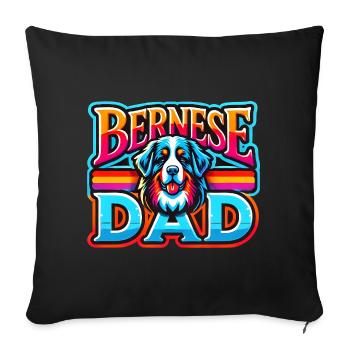 Papa Bernois Arc-en-ciel Rétro, Père Chien - Housse de coussin décorative 45 x 45 cm - noir - Devant