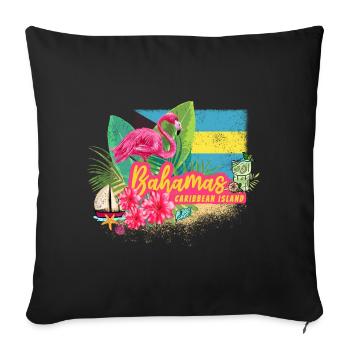 Île rétro des Caraïbes des Bahamas avec souvenir de flamant rose - Housse de coussin décorative 45 x 45 cm - noir - Devant