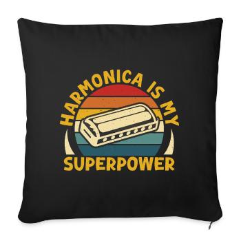 Funny Harmonica Player Is My Superpower Harmonica - Sofakissenbezug 45 x 45 cm - Schwarz - Vorne