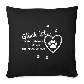 Le bonheur, c’est... Quelqu’un attend à la maison – Dog Design - Housse de coussin décorative 45 x 45 cm - noir - Devant