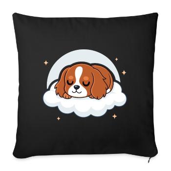 Chiot cavalier dormeur sur nuage - Housse de coussin décorative 45 x 45 cm - noir - Devant
