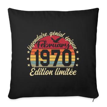 Février 1970 Anniversaire février 1970 Retro 1970 - Housse de coussin décorative 45 x 45 cm - noir - Devant