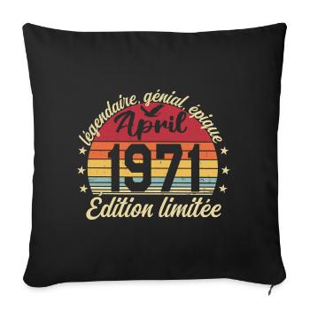 1971 avril Anniversaire avril 1971 - Housse de coussin décorative 45 x 45 cm - noir - Devant