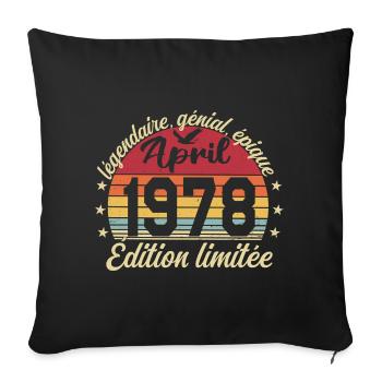 1978 avril Anniversaire avril 1978 - Housse de coussin décorative 45 x 45 cm - noir - Devant