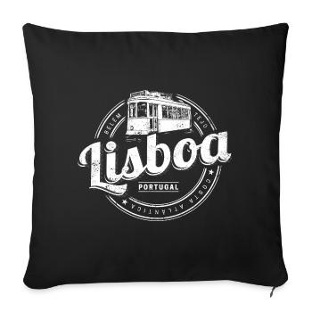 Lisbon Portugal with Retro Tram Vintage Souvenir - Sofa pillowcase 17,3'' x 17,3'' (45 x 45 cm) - black - Front