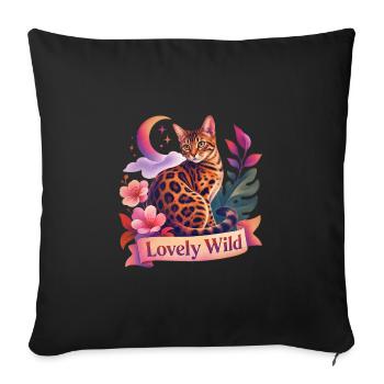 Romantic Folk Art Bengal Cat - Sofa pillowcase 17,3'' x 17,3'' (45 x 45 cm) - black - Front