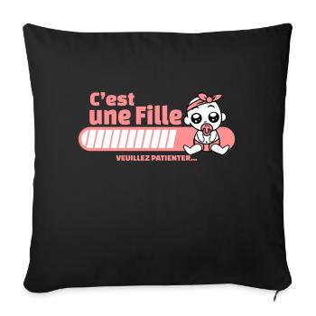 annonce grossesse - c'est une fille - Housse de coussin décorative 45 x 45 cm - noir - Devant