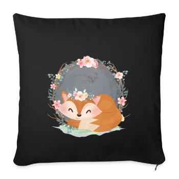 Mignon renard avec roses Renard femelle pour les filles - Housse de coussin décorative 45 x 45 cm - noir - Devant