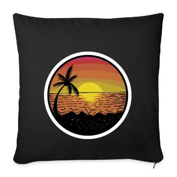 Plage coucher de soleil rétro autocollant prairie - Housse de coussin décorative 45 x 45 cm - noir - Devant