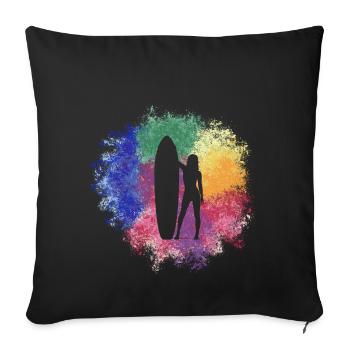 Surfeuse fille - Housse de coussin décorative 45 x 45 cm - noir - Devant