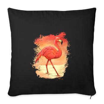 Flamant rose au coucher du soleil - Housse de coussin décorative 45 x 45 cm - noir - Devant