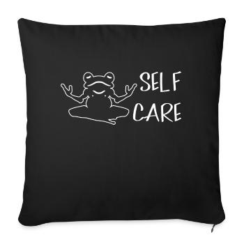 Drôle de Self Care Frog faisant du yoga - Housse de coussin décorative 45 x 45 cm - noir - Devant