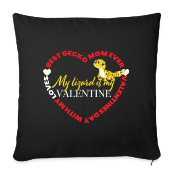 Gecko Valentin: amour décalé - Housse de coussin décorative 45 x 45 cm - noir - Devant