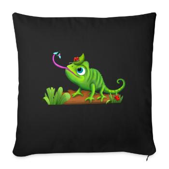 Funny chameleon plays with insects - Sofa pillowcase 17,3'' x 17,3'' (45 x 45 cm) - black - Front