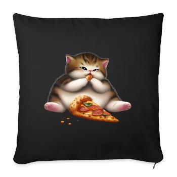 Chat amateur de pizza - Housse de coussin décorative 45 x 45 cm - noir - Devant