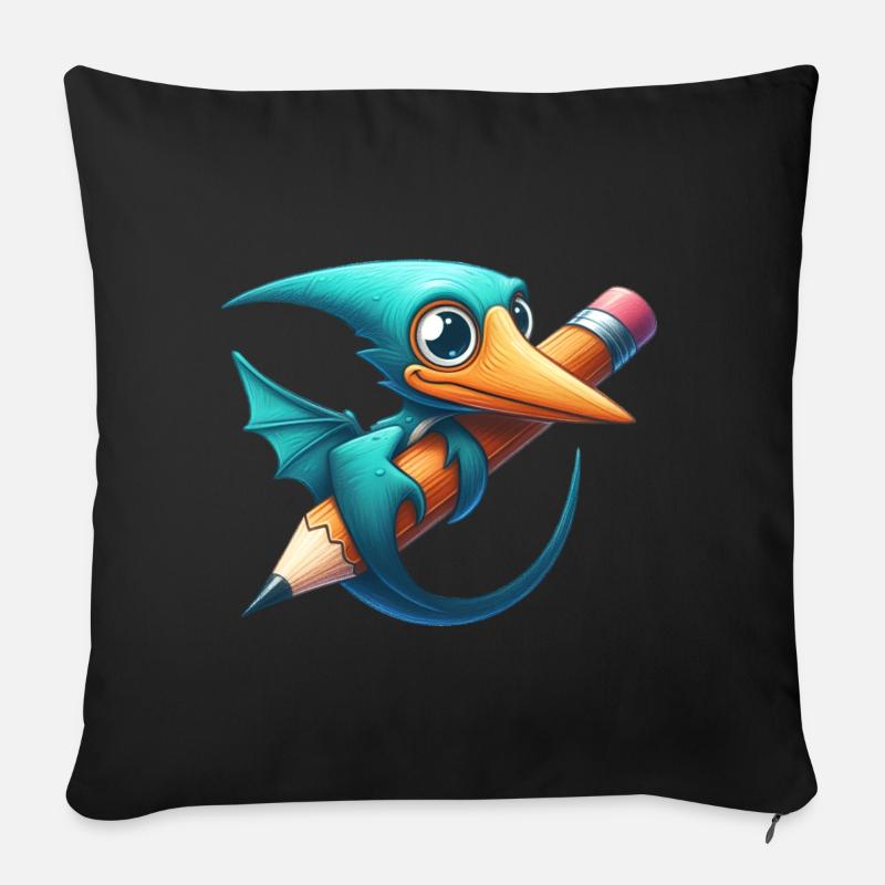 Pterodaktylus Bleistift Kawaii Flugsaurier Dino - Sofakissenbezug 45 x 45 cm - Schwarz