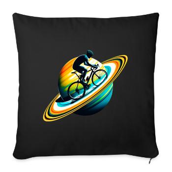 Cyclist on Saturn - Sofa pillowcase 17,3'' x 17,3'' (45 x 45 cm) - black - Front